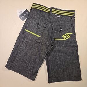 Y2K Enyce Men 29 Denim Shorts Raw Black Striped Waist Neon Trm Deadstock NWT Rap